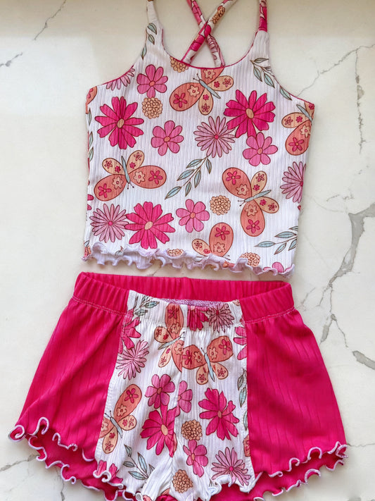 MOQ 5 PCS Preorder GSSO2891 Flower Butterfly Ruffle Halter Shorts Girls Sets 202511