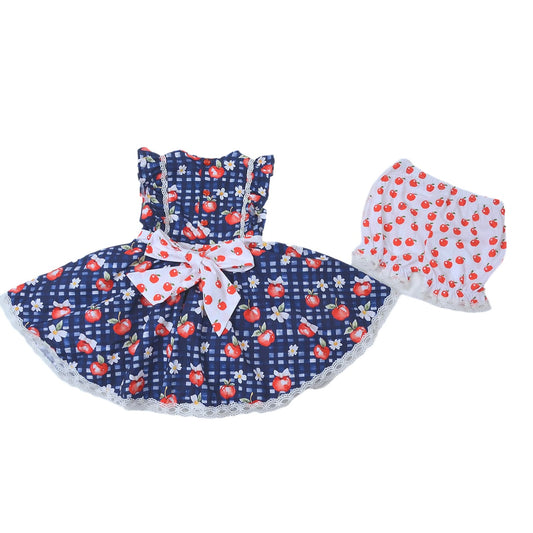 MOQ 5 PCS Preorder GSSO2899 Apple Bow Flower Blue Plaid Sleeveless Shorts Girls Sets 202511