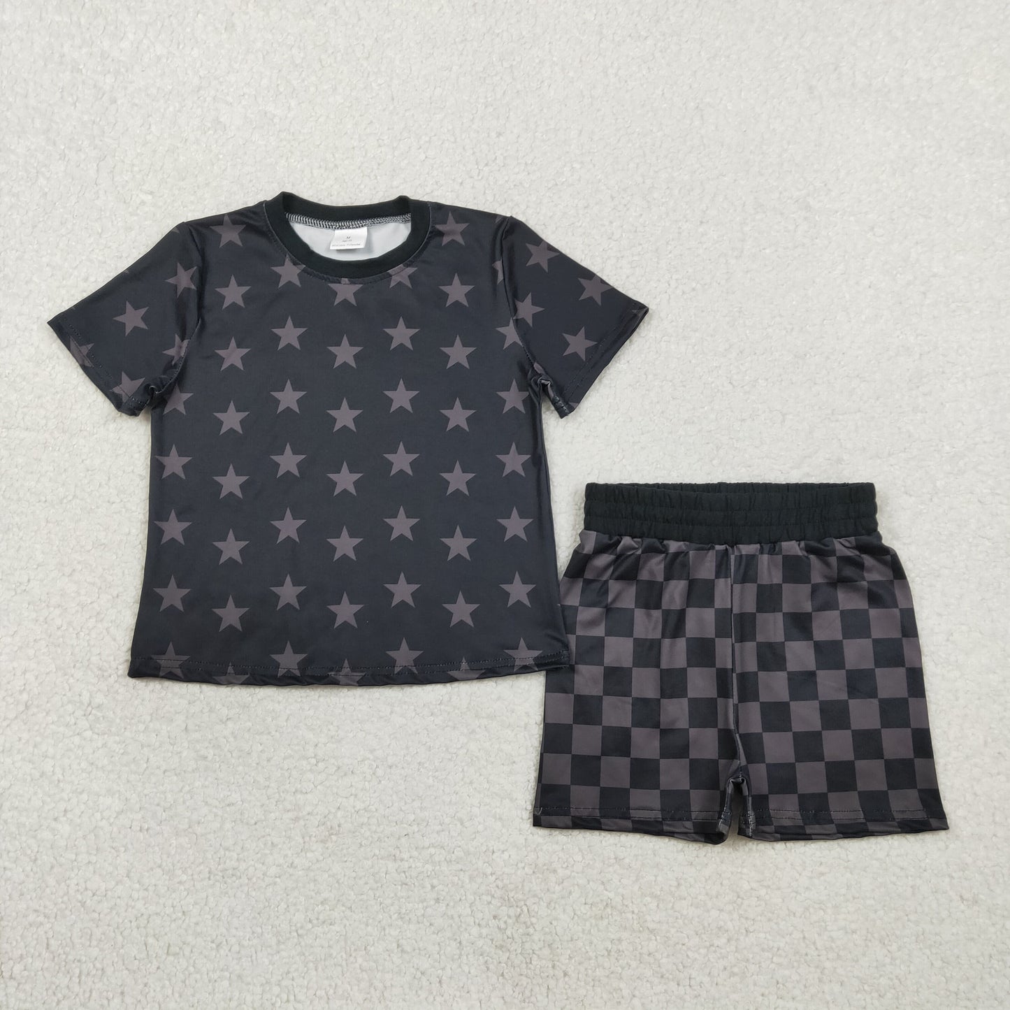 GSSO2913 Star Black Short Sleeve Plaid Shorts Girls Sets 202602 RTS