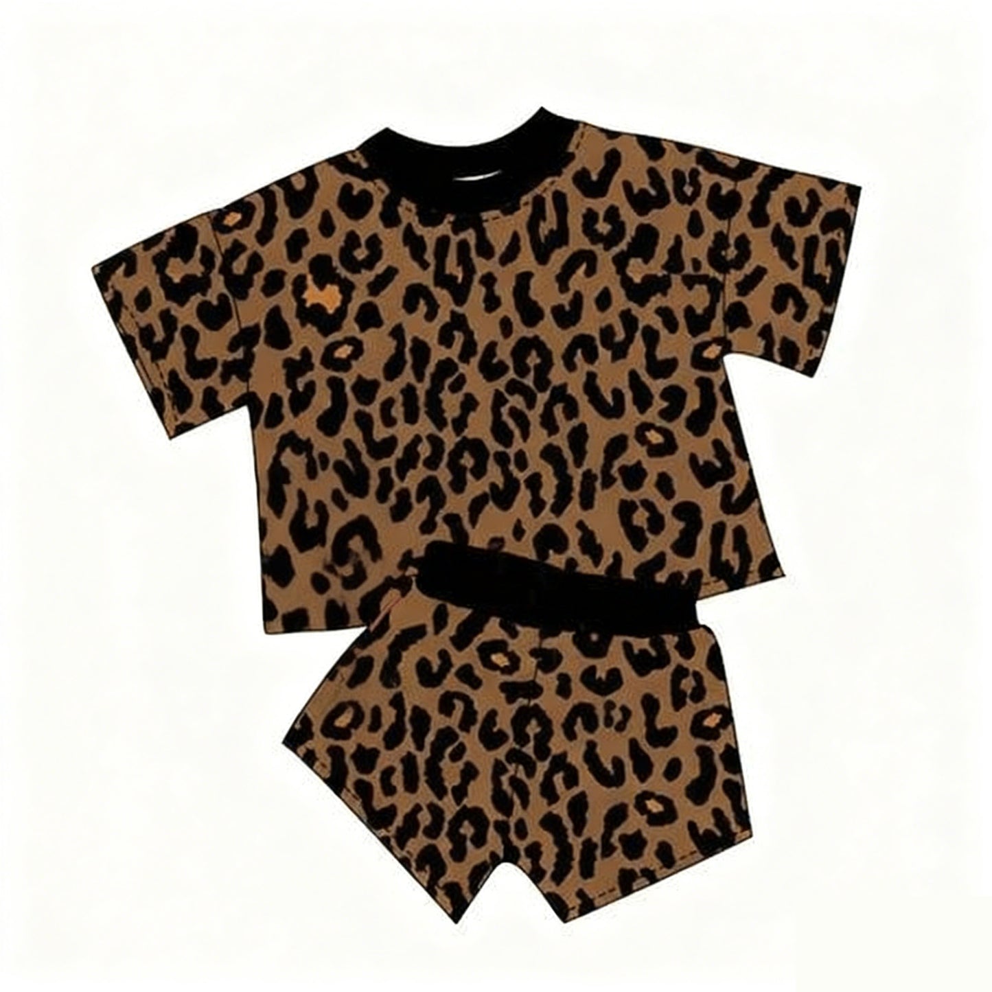 MOQ 5 PCS Preorder GSSO2914 Black Brown Leopard Short Sleeve Shorts Girls Sets 202511