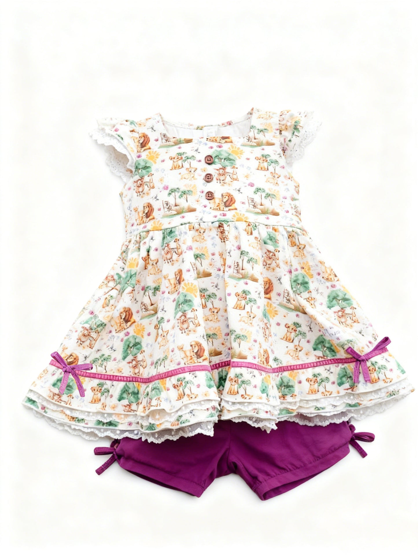 MOQ 5 PCS Preorder GSSO2925 Cartoon Lion Lace Ruffle Flying Sleeve Shorts Girls Sets 202511