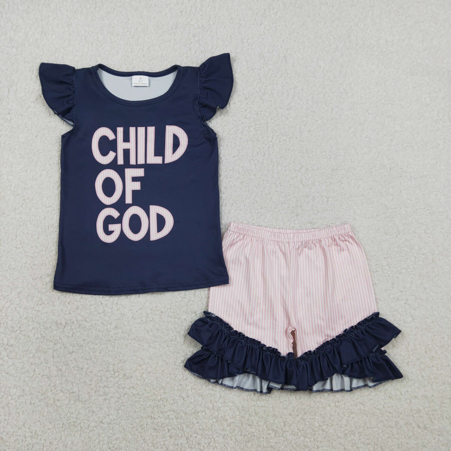GSSO2933 Child of God Navy Blue Flying Sleeve Ruffle Shorts Girls Sets 202602 RTS