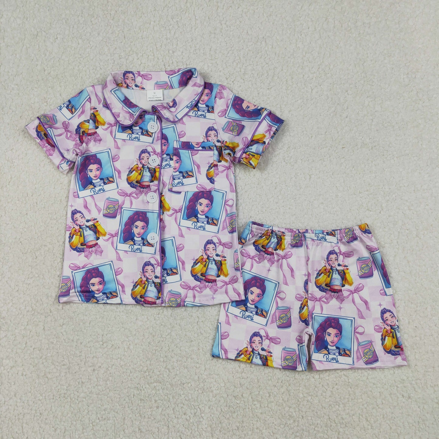GSSO2961 K-POP Purple Polo Button Short Sleeve Shorts Girls Pajamas Set 202512 RTS