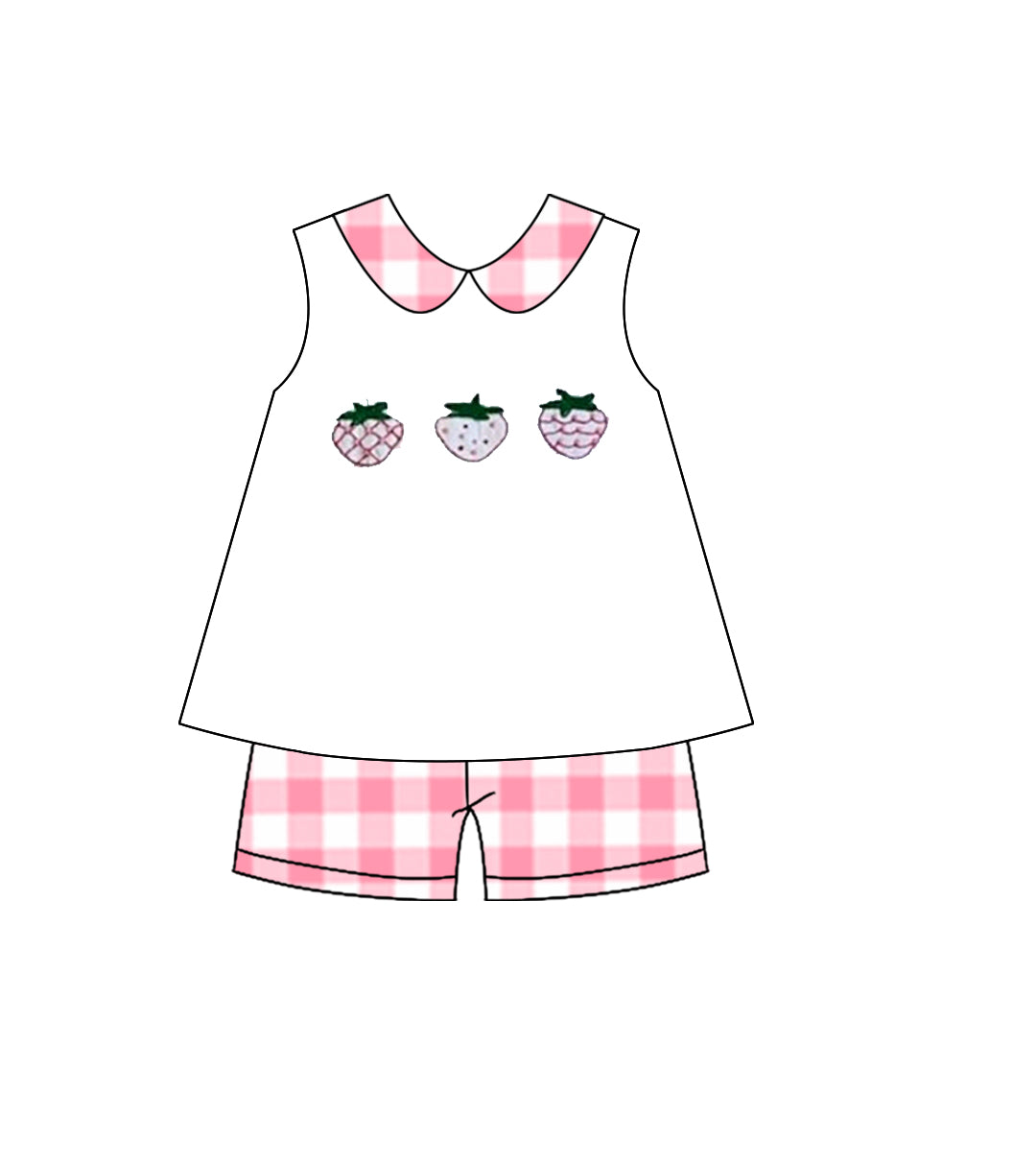 MOQ 5 PCS Preorder GSSO2992 Strawberry Pink Plaid Doll Collar Sleeveless Shorts Girls Sets 202512