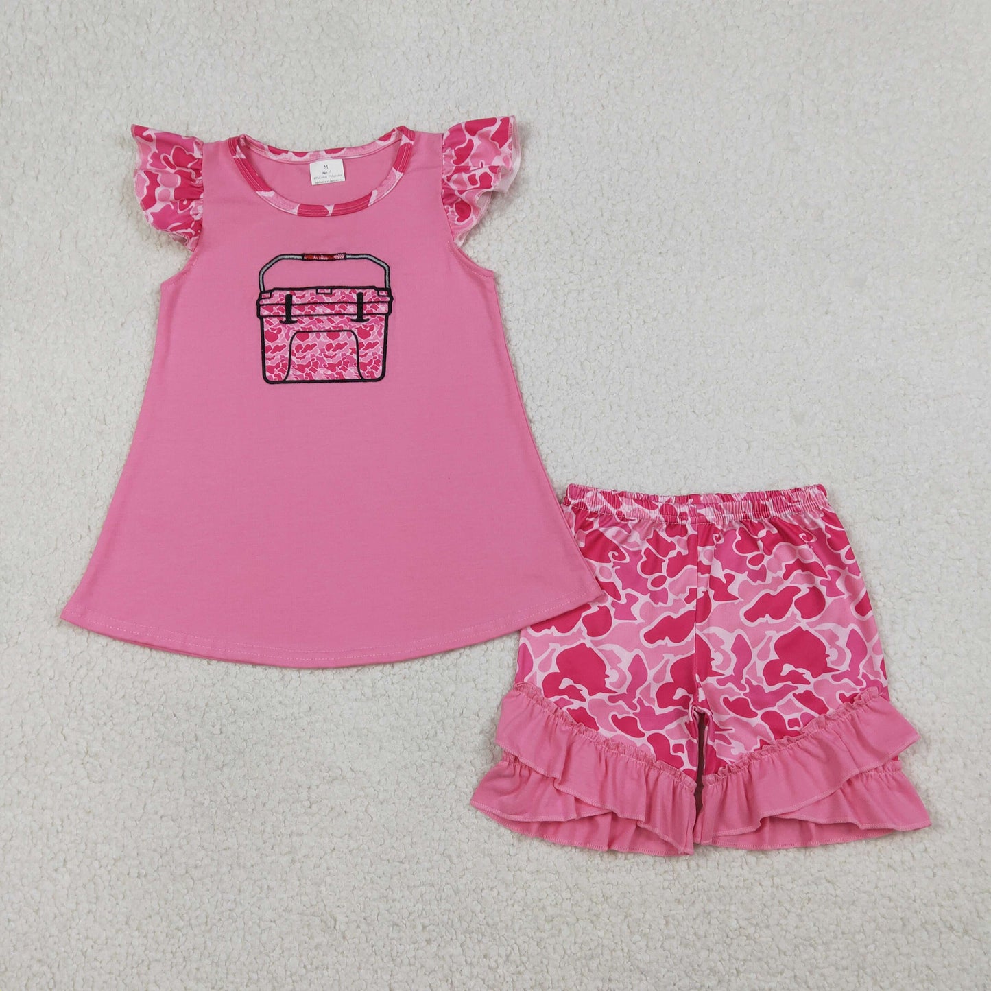 GSSO3002 Embroidered Camouflage Toolbox Rose Red Flying Sleeve Shorts Girls Sets 202601 RTS
