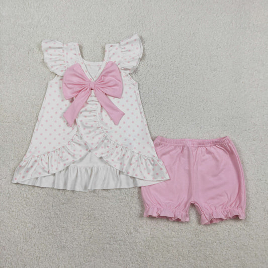 GSSO3018 Easter Cross Sheep Dots Ruffle Flying Sleeve Pink Shorts Girls Sets 202601 RTS