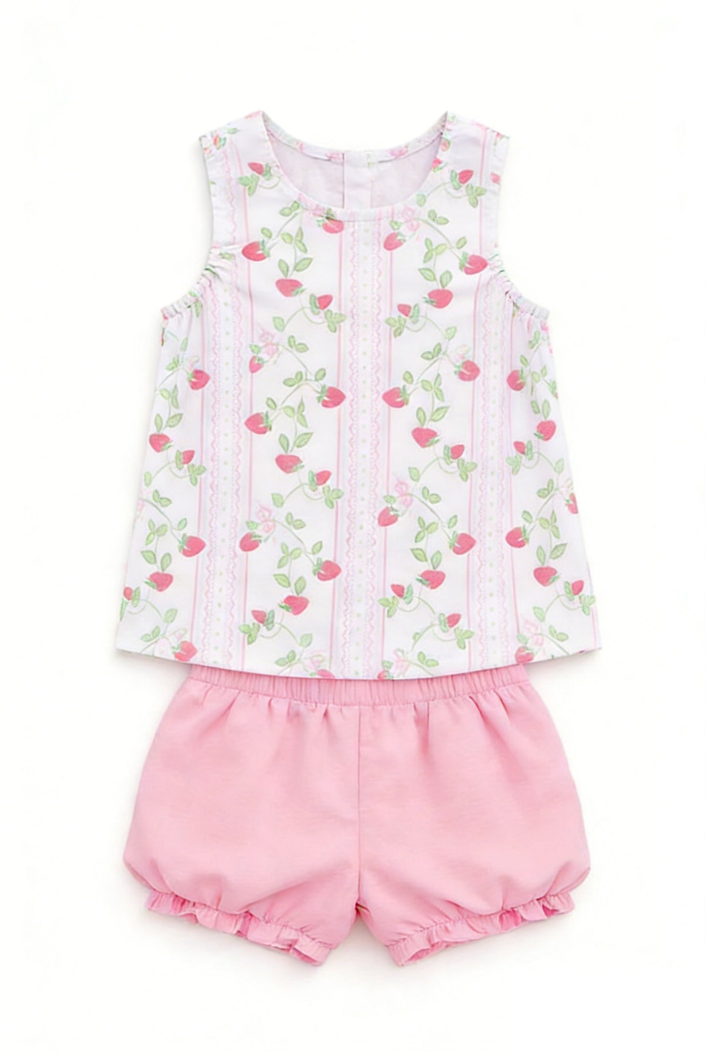 MOQ 5 PCS Preorder GSSO3062 Strawberry Leaf Stripe Sleeveless Pink Shorts Girls Sets 202512