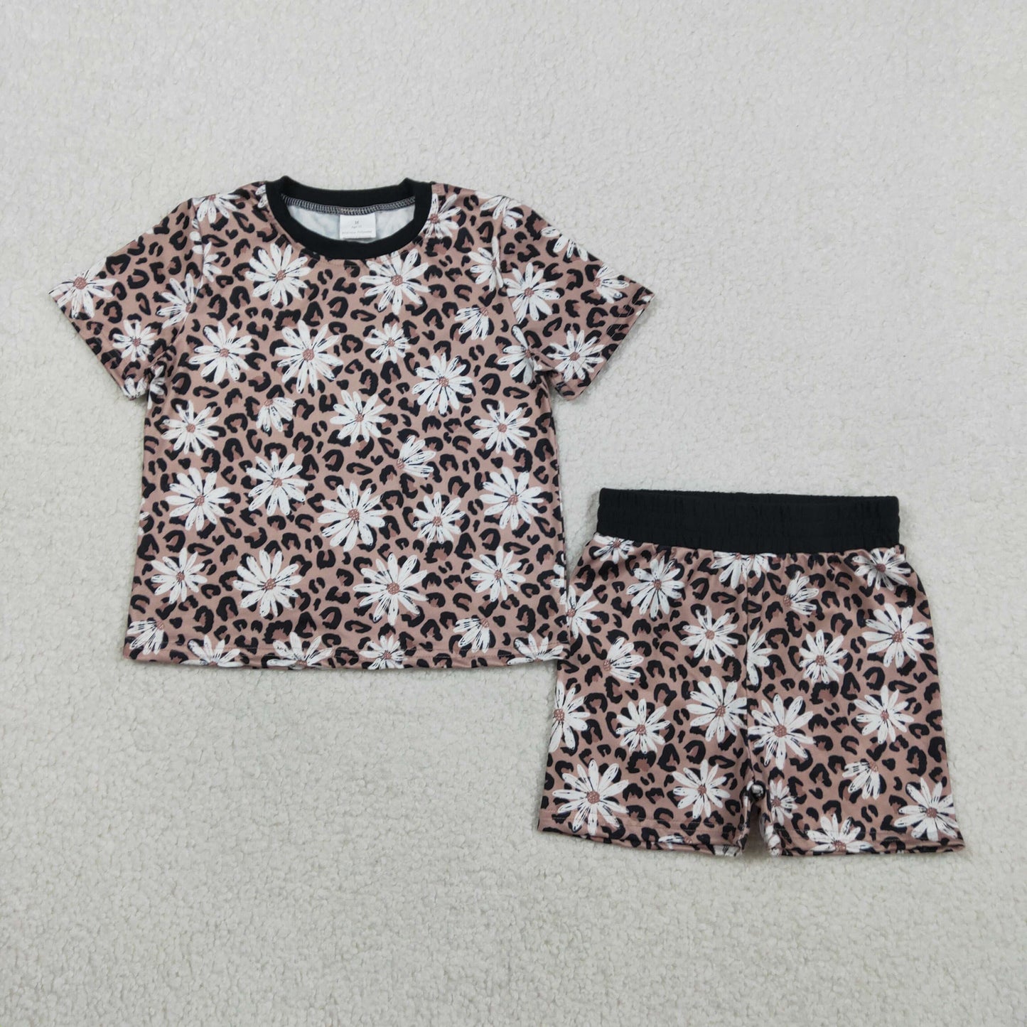 GSSO3079 Flower Leopard Short Sleeve Shorts Girls Sets 202601 RTS