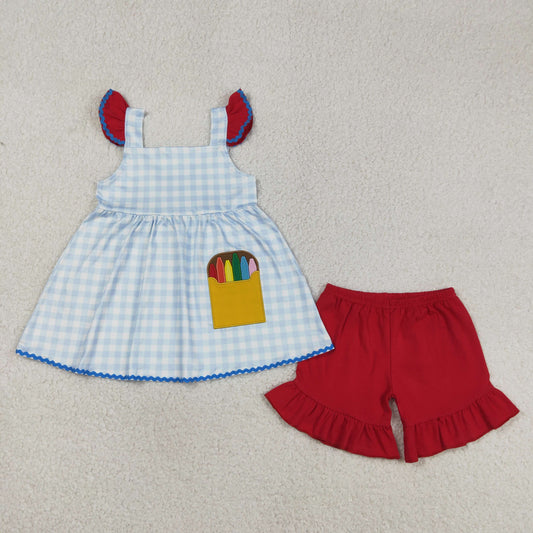 Sibling Matching Clothes Embroidered Back to School Red Short Sleeve Boys Girls Sets 202603 RTS