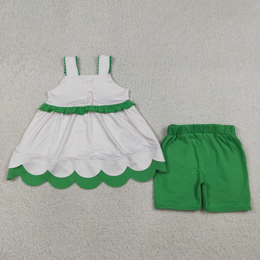 GSSO3164 Embroidered Watermelon Pink Stripe Green Ruffle Sleeveless Shorts Girls Sets 202605 RTS