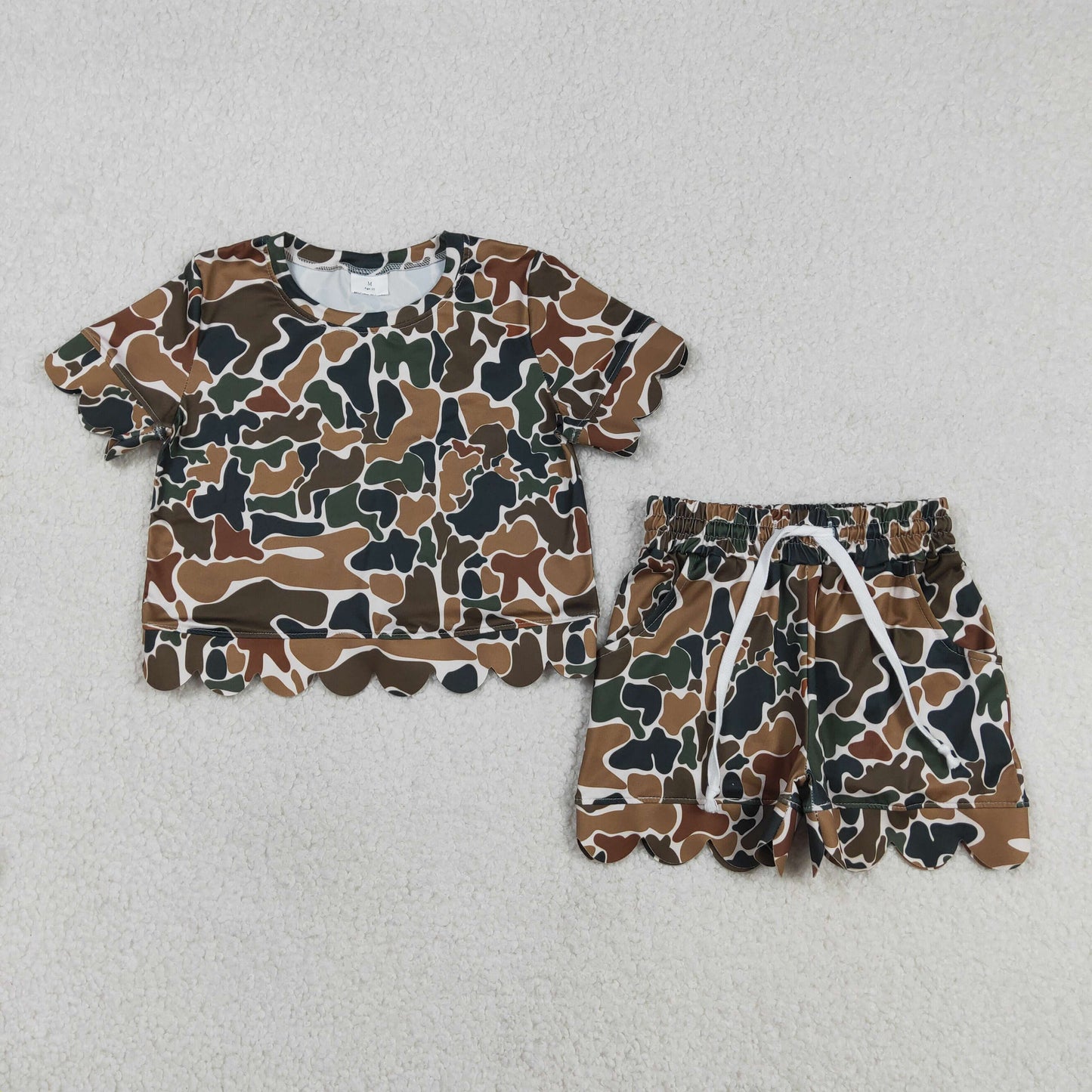 GSSO3228 Brown Green Camouflage Ruffle Short Sleeve Shorts Girls Sets 202603 RTS