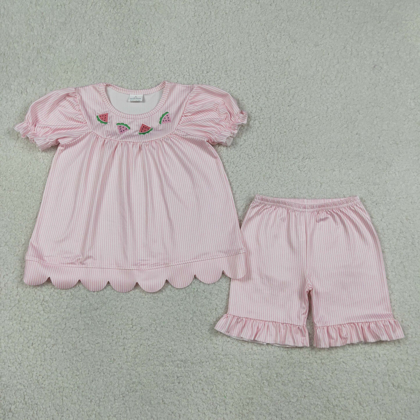 GSSO3239 Embroidered Watermelon Pink Short Sleeve Shorts Girls Sets 202605 RTS