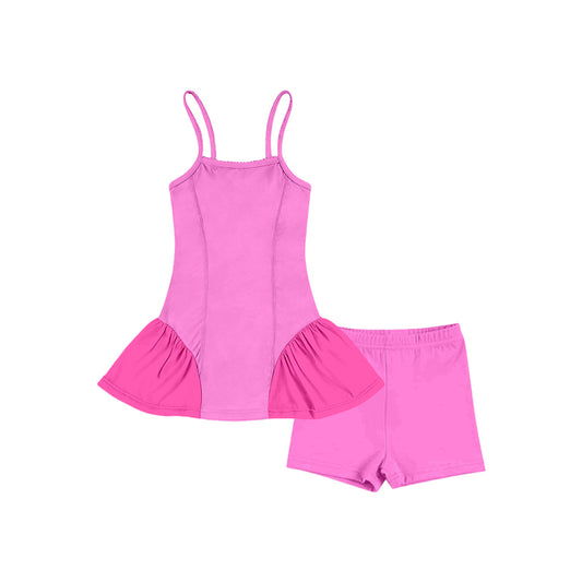 MOQ 5 preorder GSSO3259 Rose Red Patchwork Sleeveless Top with Shorts Girls Yoga Sets 202601