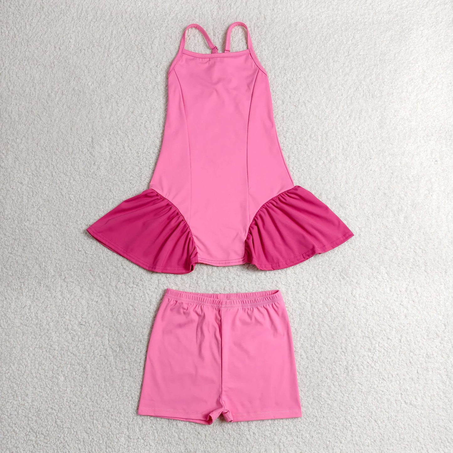 GSSO3259 Rose Red Patchwork Sleeveless Top with Shorts Girls Yoga Sets 202606 RTS