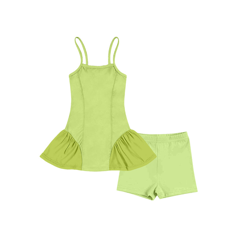 MOQ 5 preorder GSSO3263 Light Green Patchwork Sleeveless Top with Shorts Girls Yoga Sets 202601