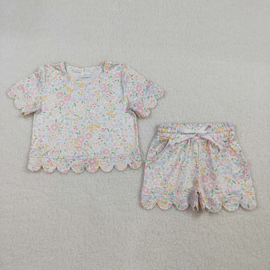 GSSO3273 Colored Floral Leaf Ruffle Short Sleeve Shorts Girls Sets 202603 RTS