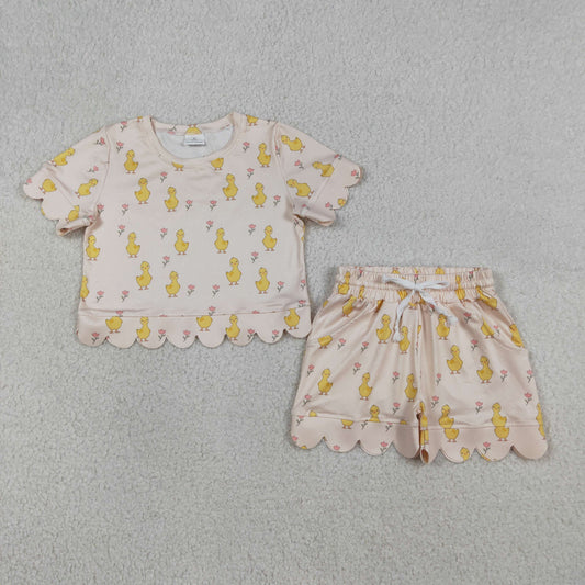 GSSO3281 Flower Chick Orange Pink Short Sleeve Shorts Girls Sets 202603 RTS