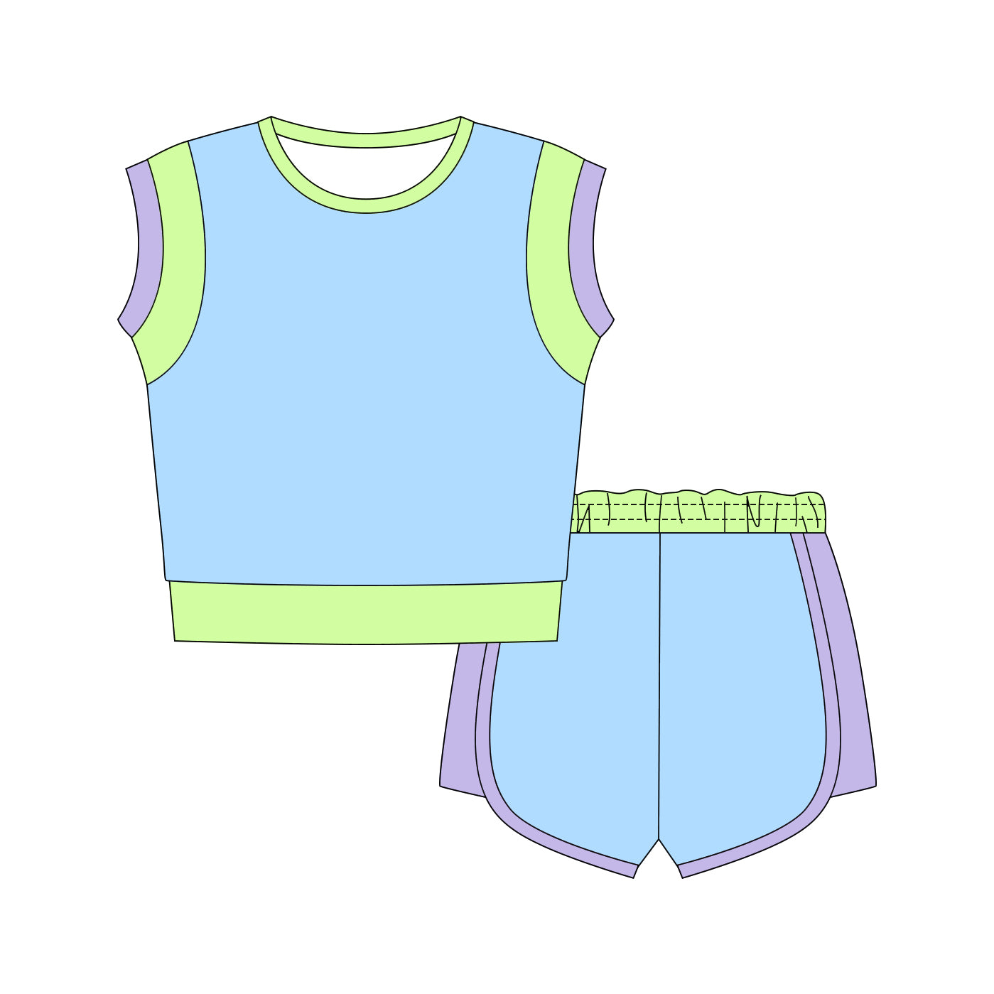 MOQ 5 PCS Preorder GSSO3308 Solid Blue Green Pink Patchwork Sleeveless Shorts Girls Sets 202601