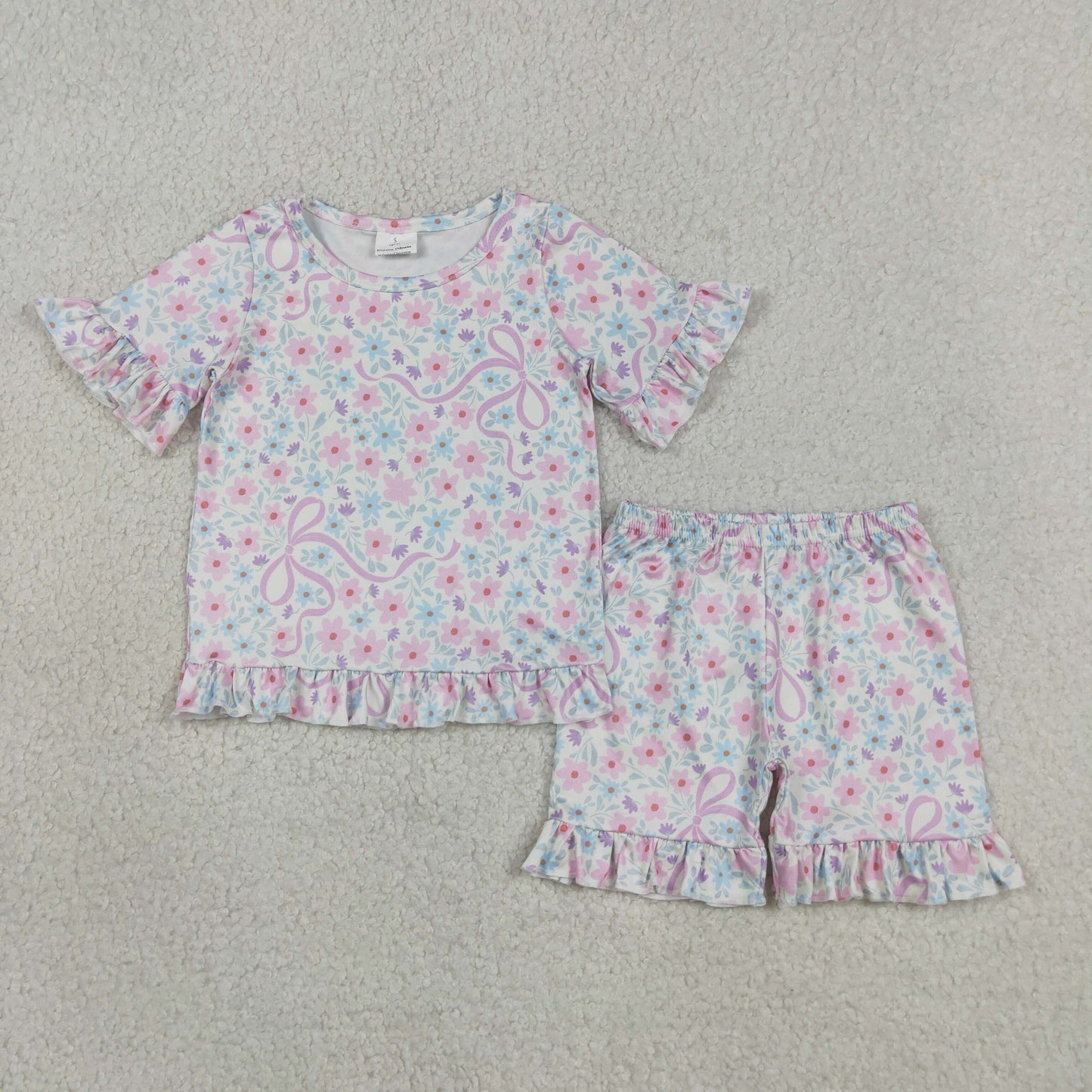 GSSO3322 Purple Bows Flower Ruffle Short Shorts Girls Sets 202604 RTS
