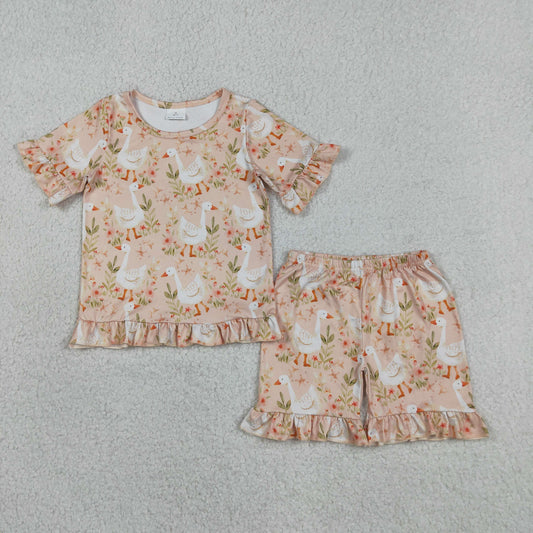 GSSO3329 Goose Flower Leaf Ruffle Short Shorts Girls Sets 202604 RTS