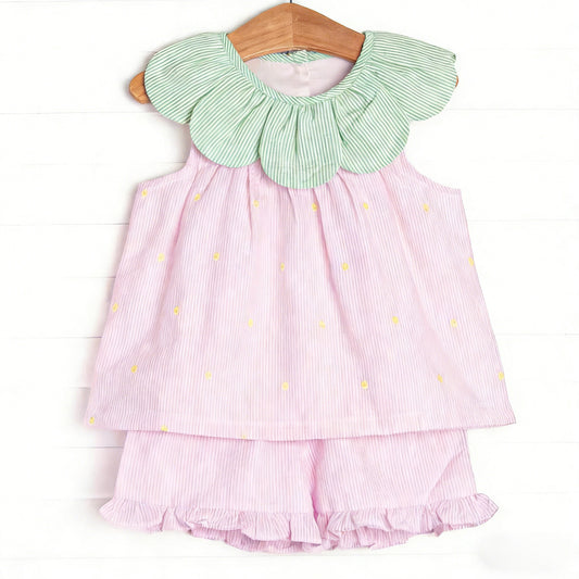 MOQ 5 PCS Preorder GSSO3362 Pink Green Stripe Flying Sleeve Shorts Girls Sets 202602