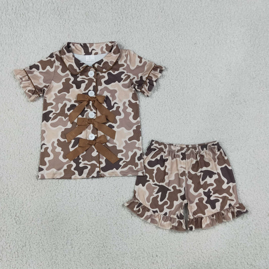 GSSO3368 Hunting Camo Mallard Ducks Bows Girls Shorts Pajamas Set