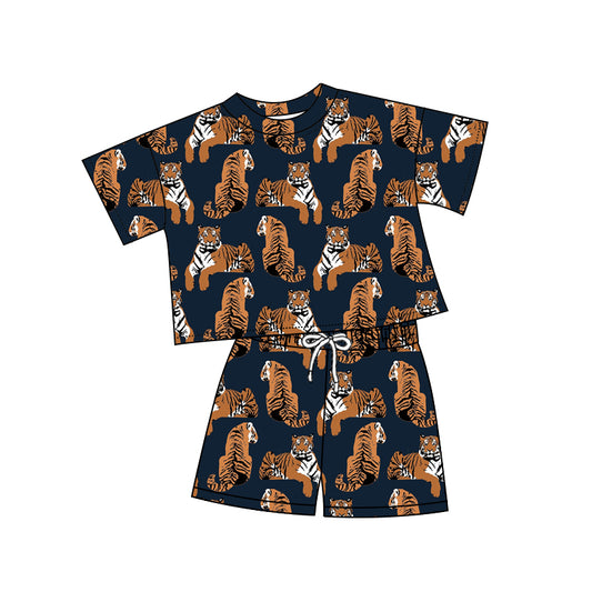MOQ 5 PCS Preorder GSSO3381 Tiger Navy Short Sleeve Shorts Girls Sets 202602