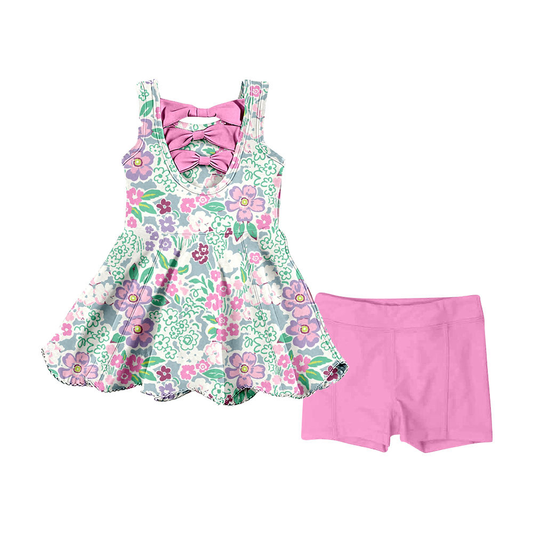MOQ 5 PCS Preorder GSSO3385 Flower Leaf Sleeveless Shorts Girls Sets 202602