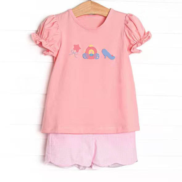 MOQ 5 PCS Preorder GSSO3387 Star Car Dance Shoes Pink Short Sleeve Stripe Shorts Girls Sets 202602