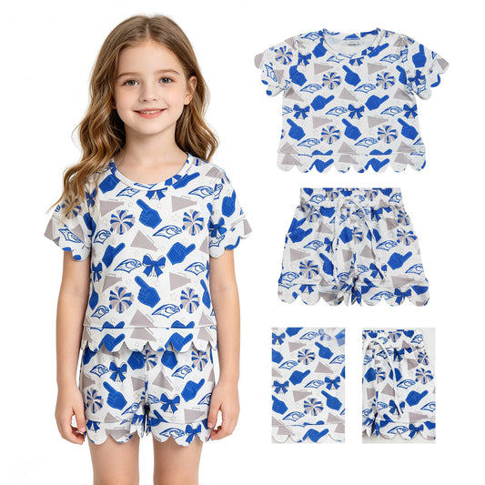GSSO3408 GO TEAM Eagle Ruffle Short Sleeve Shorts Girls Sets 202605 RTS
