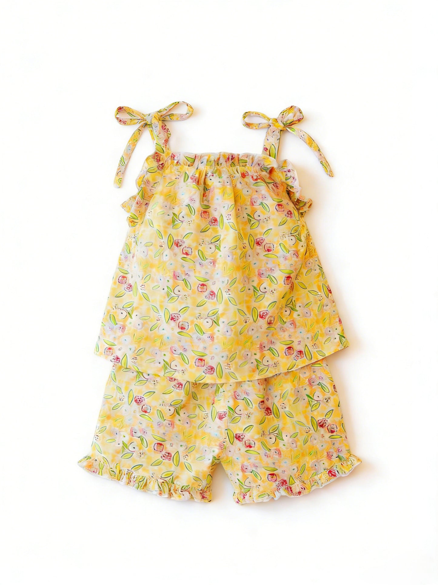 MOQ 5 PCS Preorder GSSO3414 Floral Orange Yellow Halter Shorts Girls Sets 202602