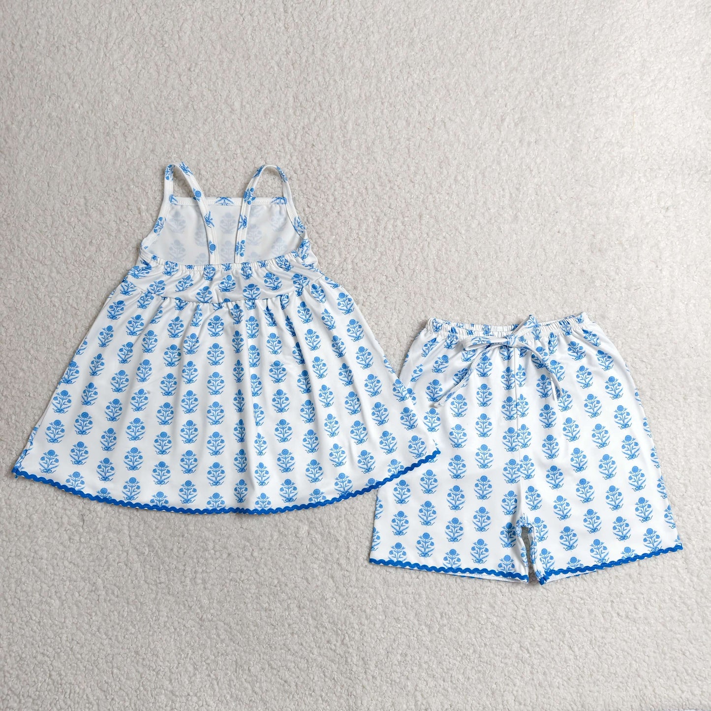 GSSO3416 Flower Blue White Halter Shorts Girls Sets 202606 RTS