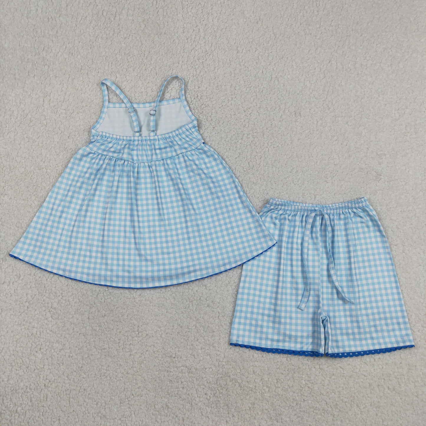GSSO3418 Light Blue Plaid Halter Shorts Girls Sets 202604 RTS