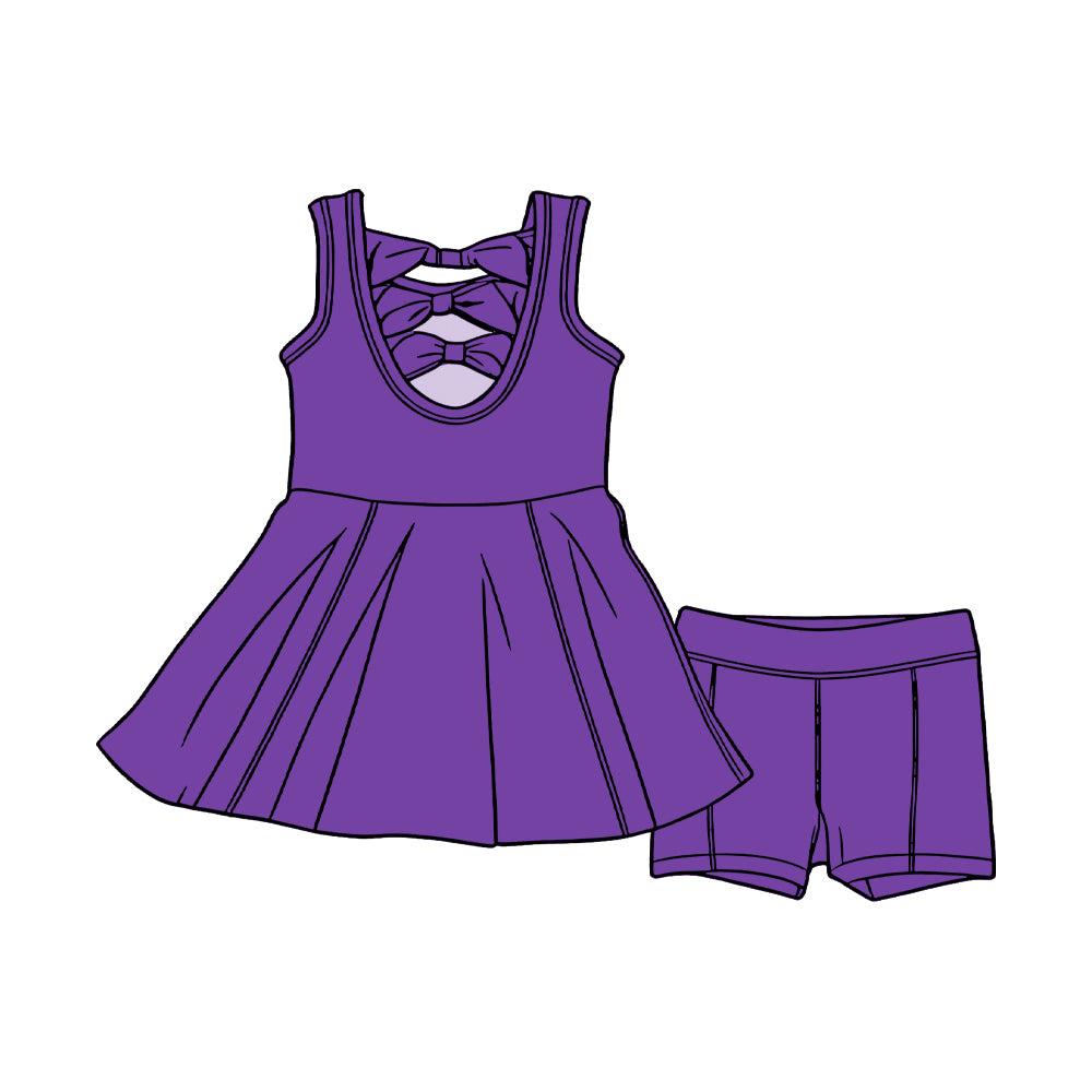 MOQ 5 PCS Preorder GSSO3452 Bows Solid Purple Sleeveless Shorts Girls Sets 202603