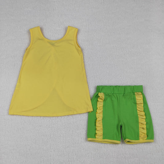 GSSO3464 Green Big Bow Yellow Sleeveless Shorts Girls Sets 202604 RTS