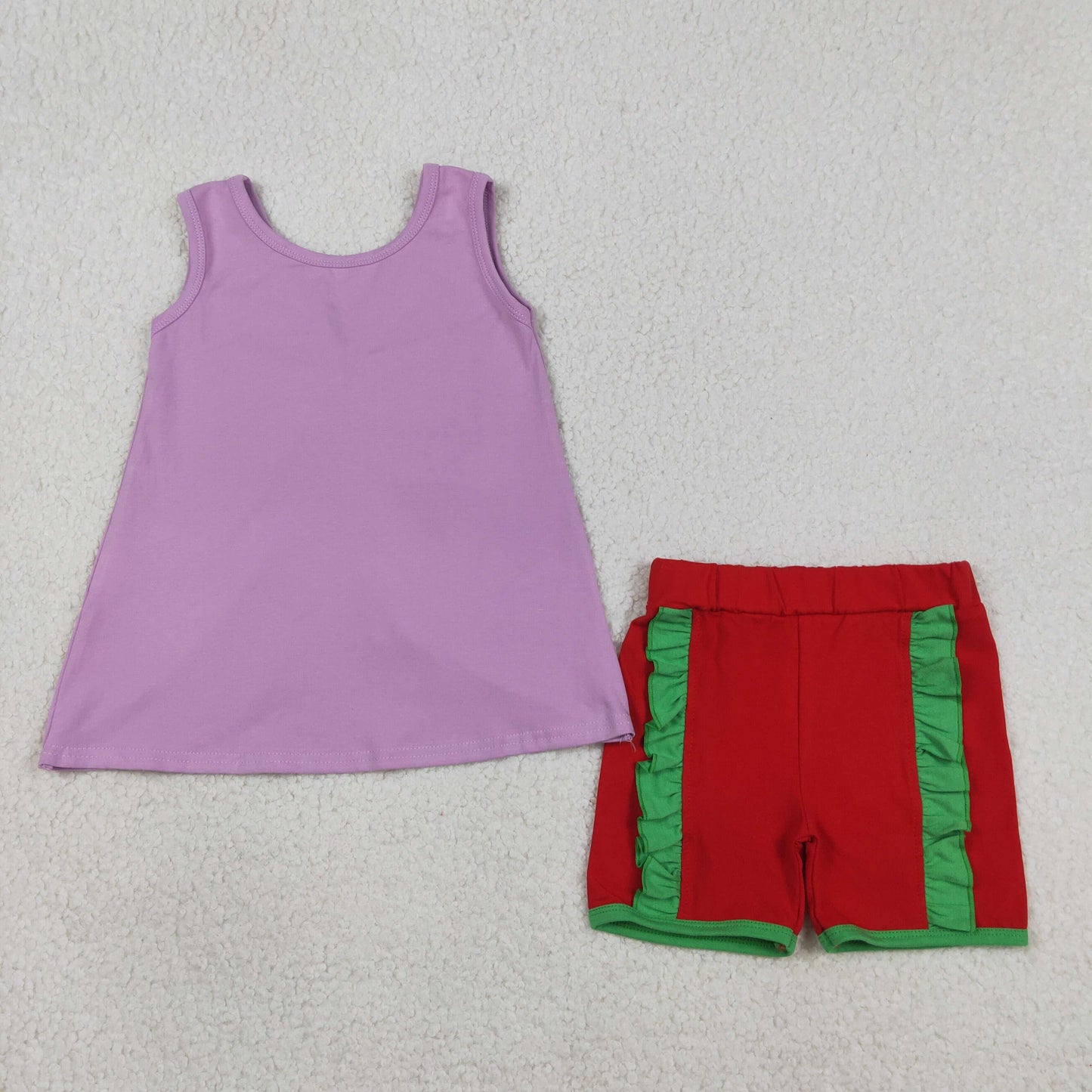 GSSO3465 Green Big Bow Purple Sleeveless Shorts Girls Sets 202604 RTS