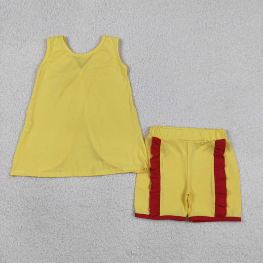 GSSO3466 Red Big Bow Yellow Sleeveless Shorts Girls Sets 202605 RTS
