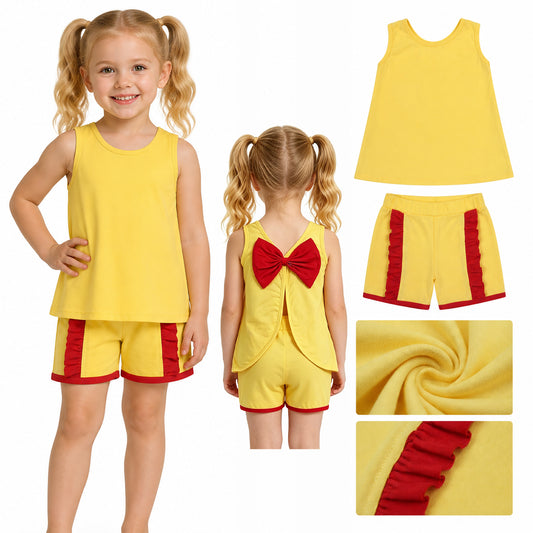 GSSO3466 Red Big Bow Yellow Sleeveless Shorts Girls Sets 202605 RTS
