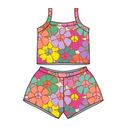 MOQ 5 PCS Preorder GSSO3507 Colored Flower Sleeveless Shorts Girls Sets 202603