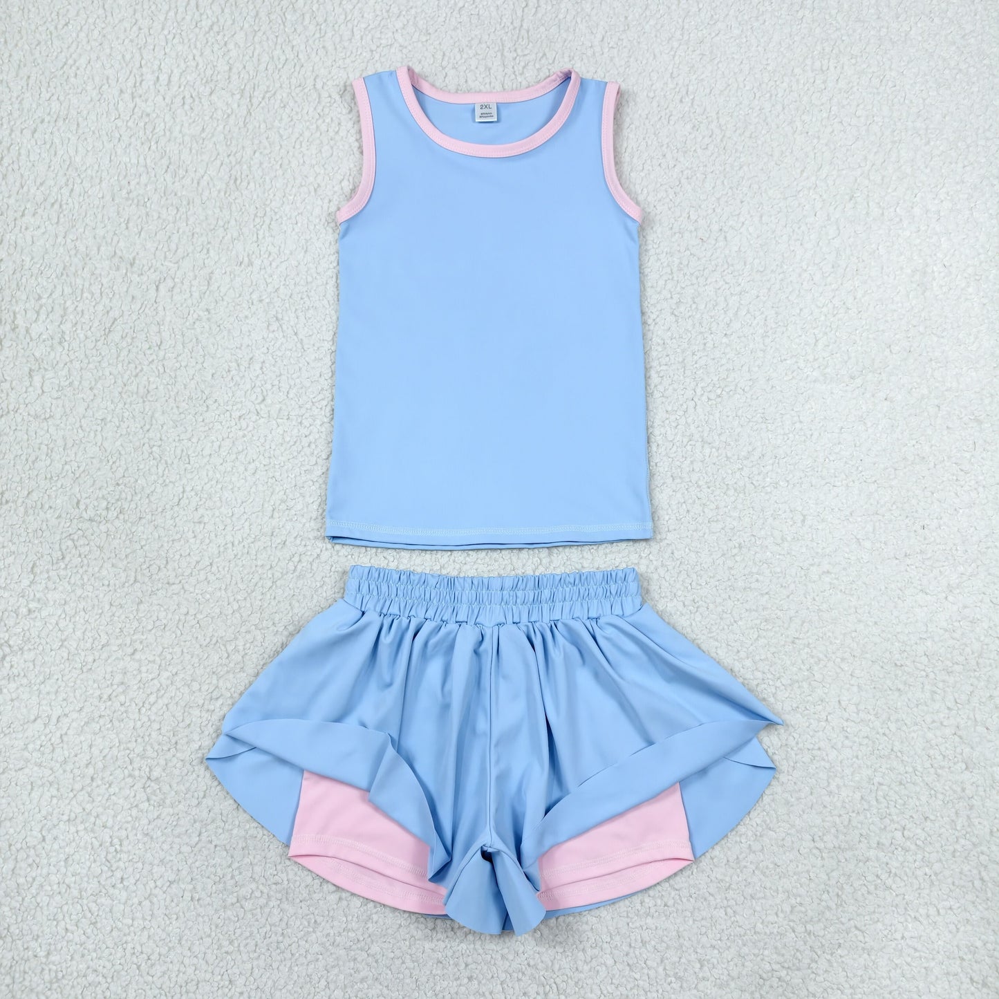 GSSO3527 Blue Sleeveless with Double Layer Shorts Girls Yoga Sets 202606 RTS