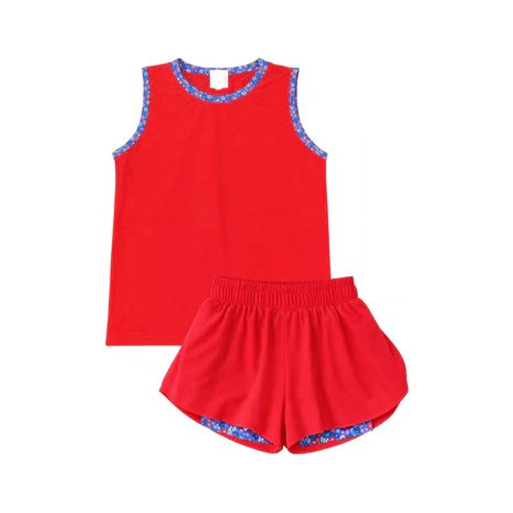 MOQ 5 PCS Preorder GSSO3529 Red Sleeveless with Double Layer Shorts Girls Yoga Sets 202603