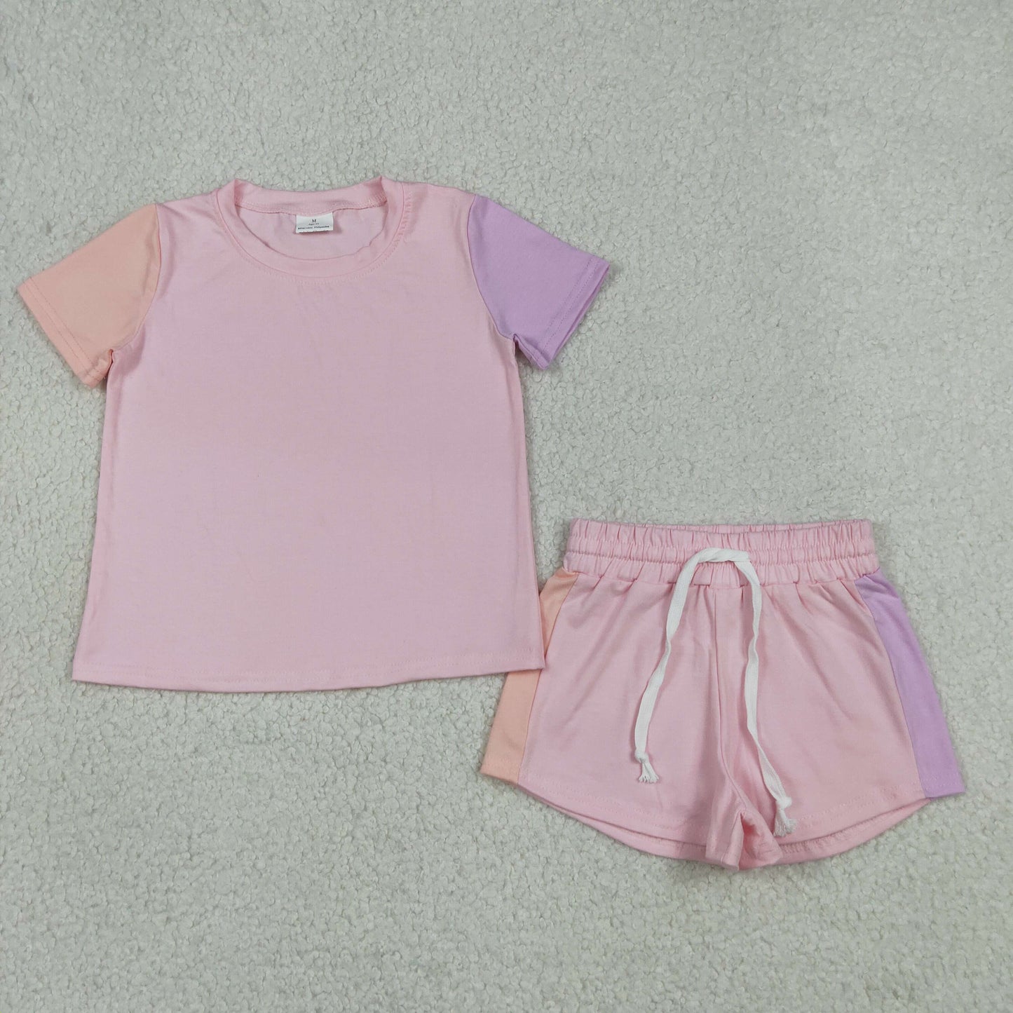 GSSO3638 Pink Patchwork Short Sleeve Shorts Girls Sets 202605 RTS