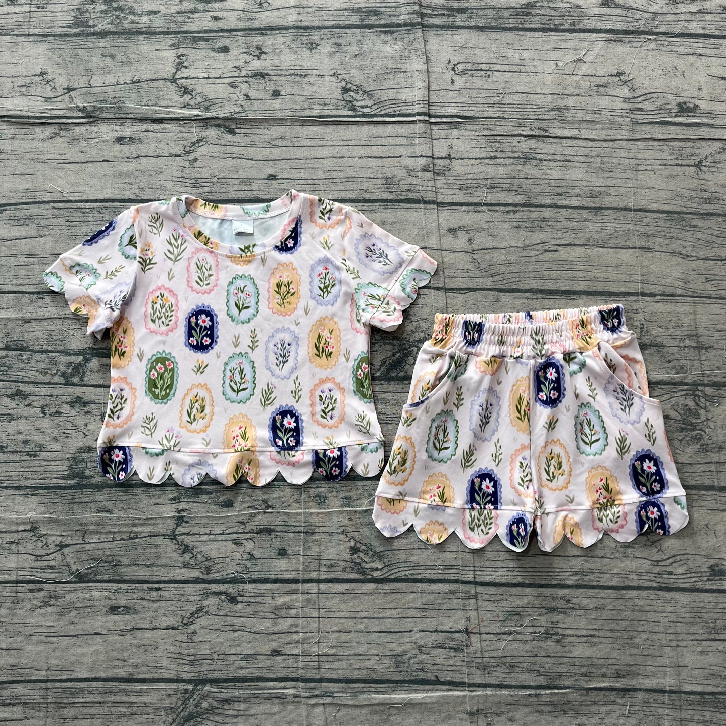 NO MOQ Preorder GSSO3643 Flower Leaf Pink Wave Ruffle Short Sleeve Shorts Girls Sets 202605
