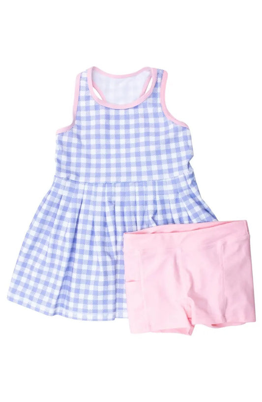 MOQ 5 PCS Preorder GSSO3658 Plaid Sleeveless Pink Shorts Girls Yoga Sets 202603