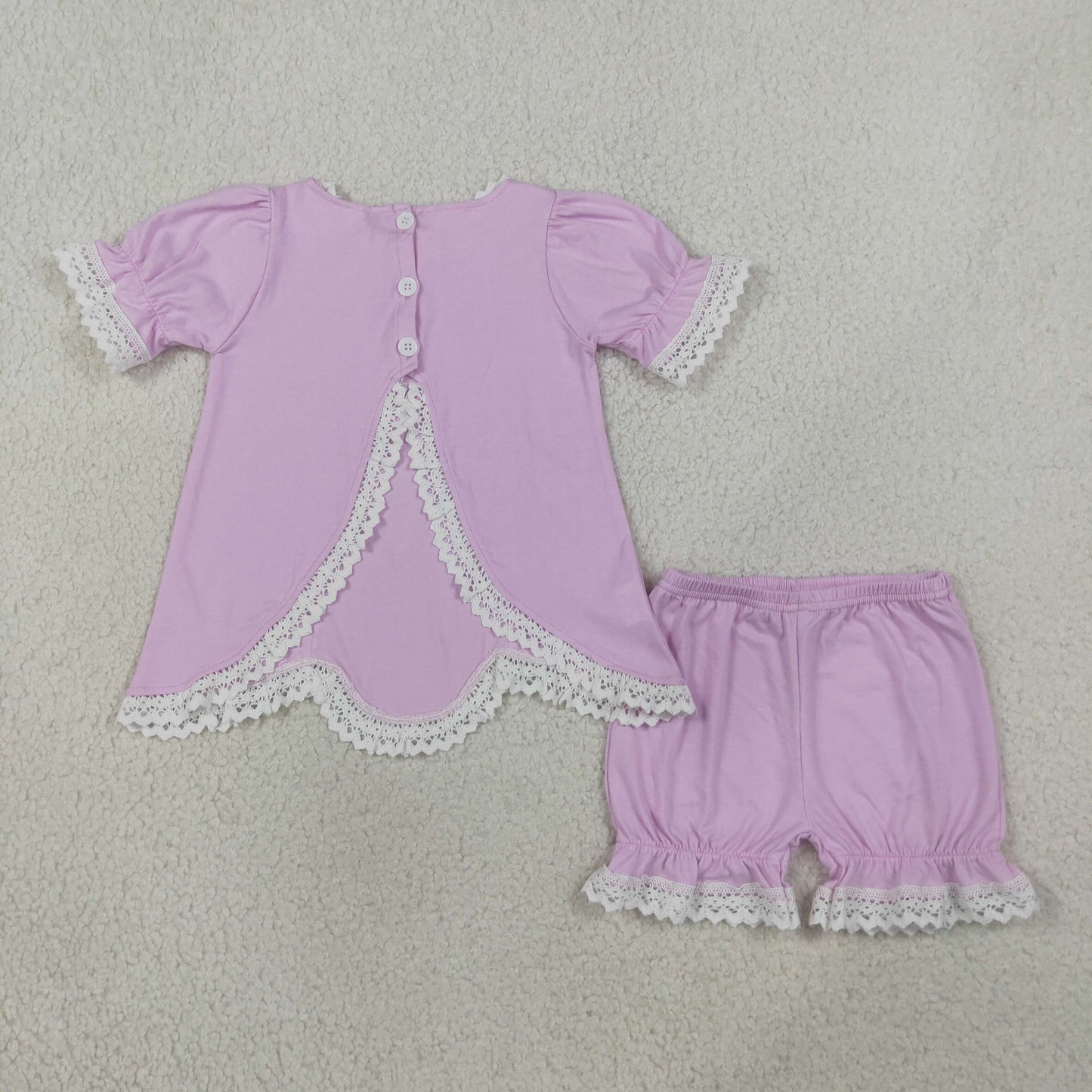 GSSO3681 Lace Ruffle Pink Purple Short Sleeve Shorts Girls Sets 202608 RTS