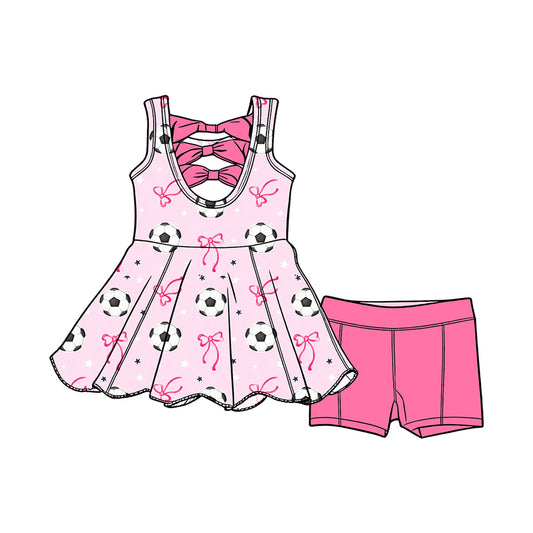 MOQ 5 PCS Preorder GSSO3697 GO TEAM Football Star Pink Bows Sleeveless Shorts Girls Sets 202604