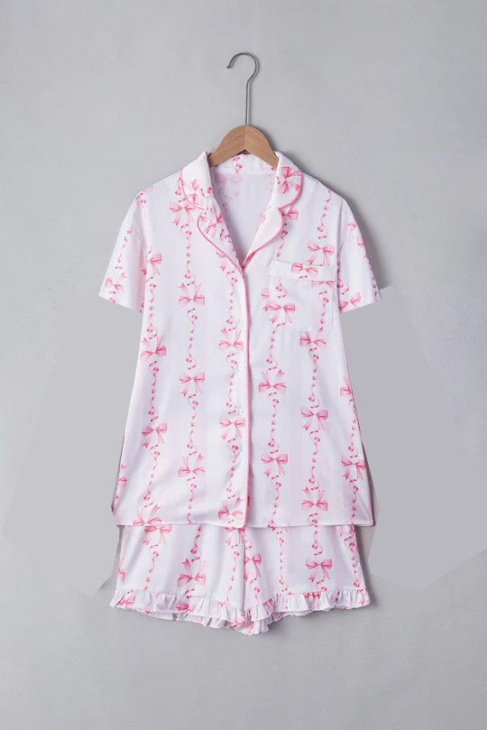 MOQ 5 PCS Preorder GSSO3726 Pink Bows Polo Short Sleeve Shorts Girls Pajamas Sets 202604