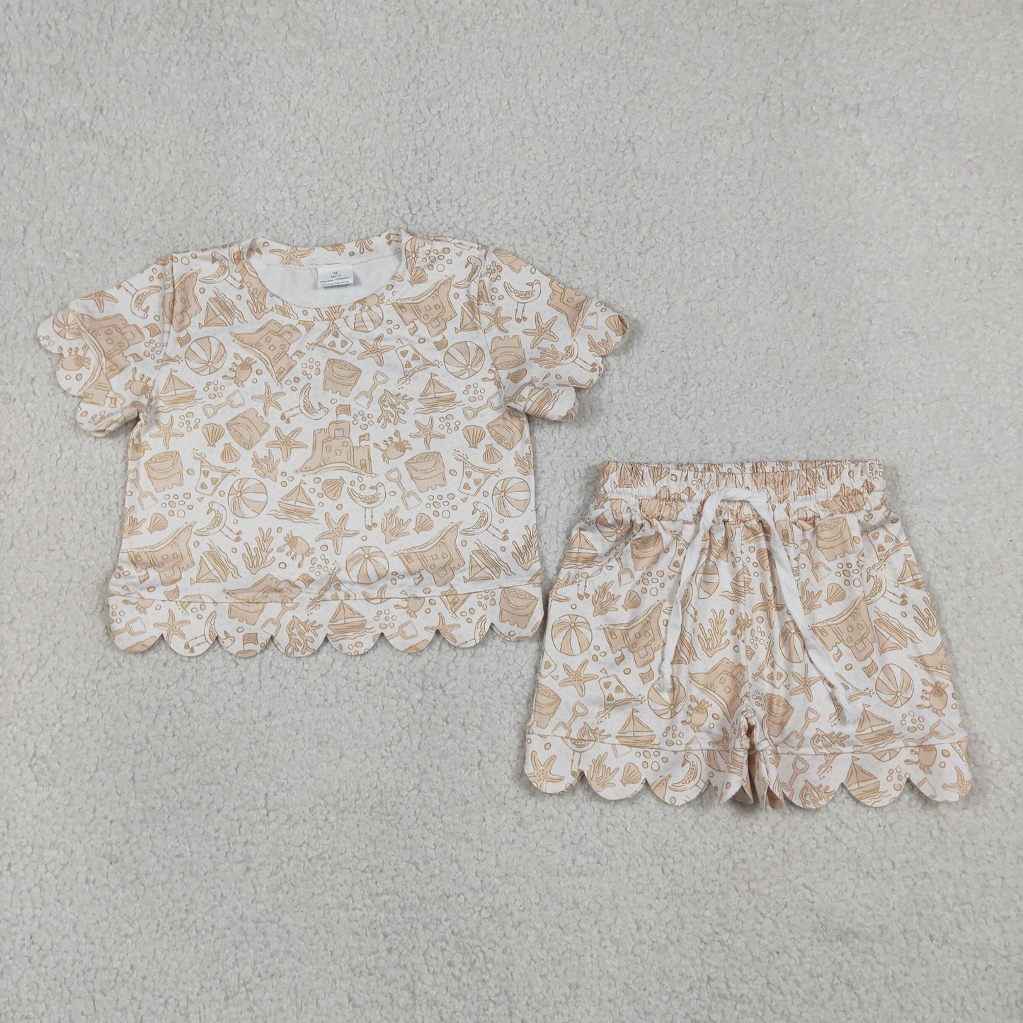 GSSO3728 Crab Coral Beach Castle Wave Ruffle Short Sleeve Shorts Girls Sets 202605 RTS