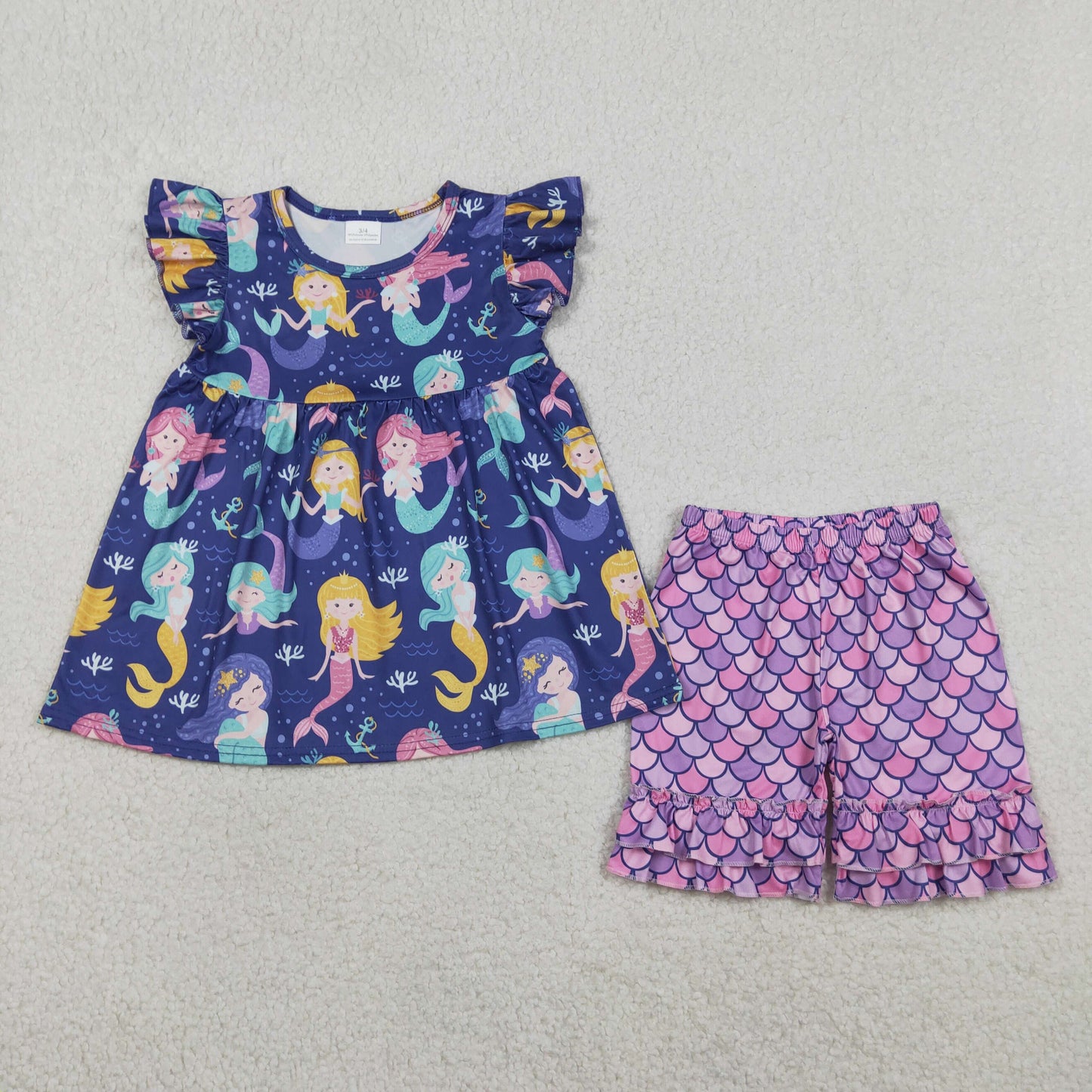 GSSO3751 Mermaid Navy Fly Sleeve Shorts Girls Sets 202604 RTS