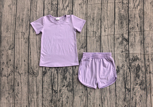 NO MOQ Preorder GSSO3759 Solid Purple Short Sleeve Shorts Girls Yoga Sets 202605